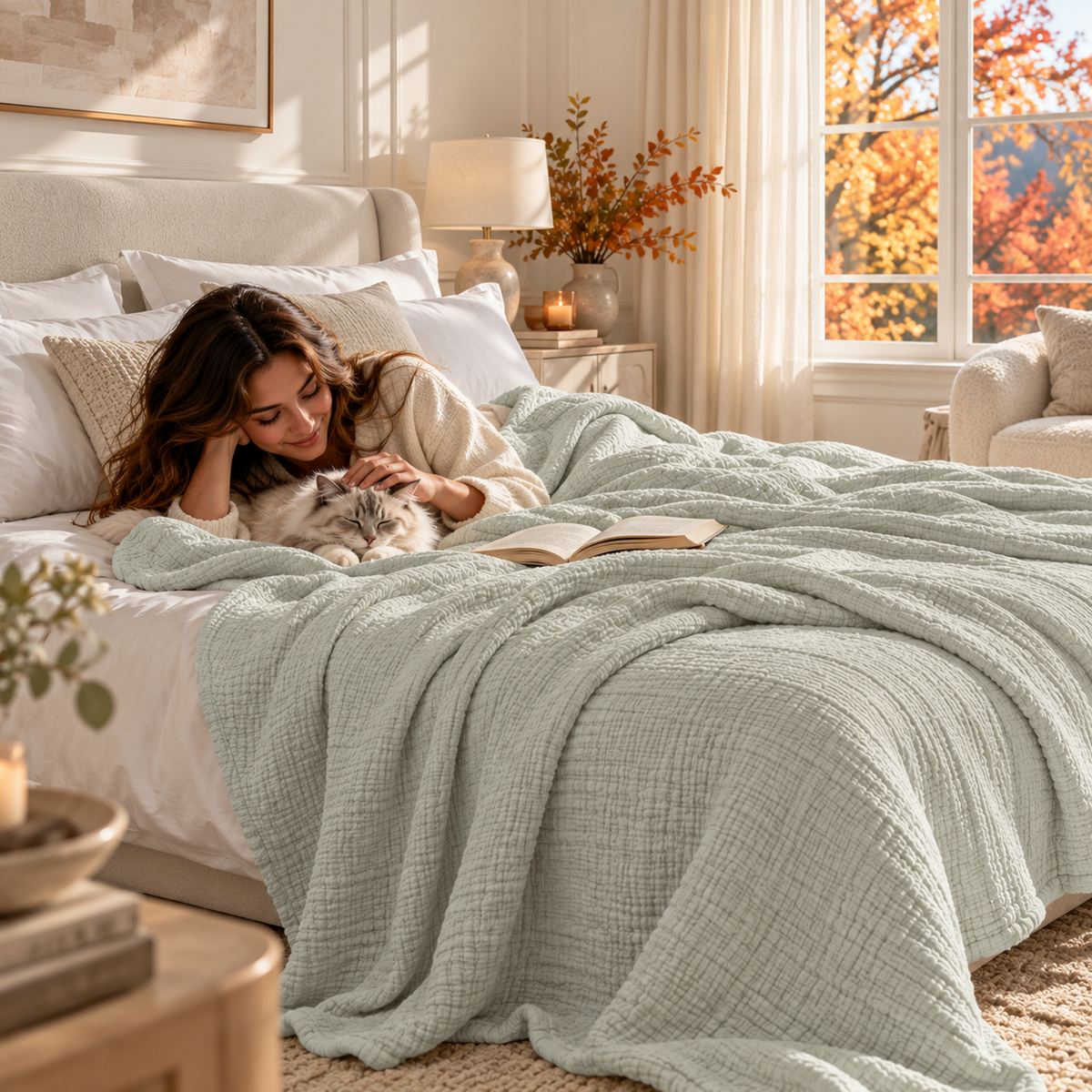 8 Layer Cotton Muslin Blanket - Sea Foam