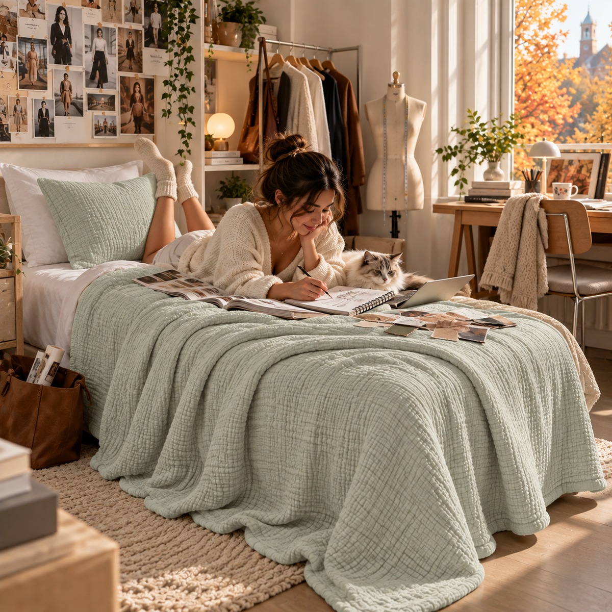 8 Layer Cotton Muslin Blanket - Sea Foam