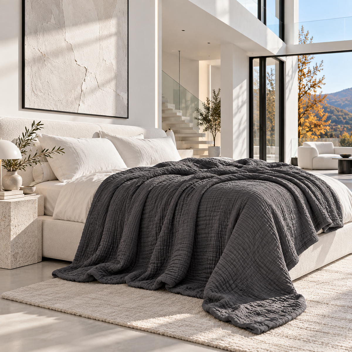 8 Layer Cotton Muslin Blanket - Dark Grey