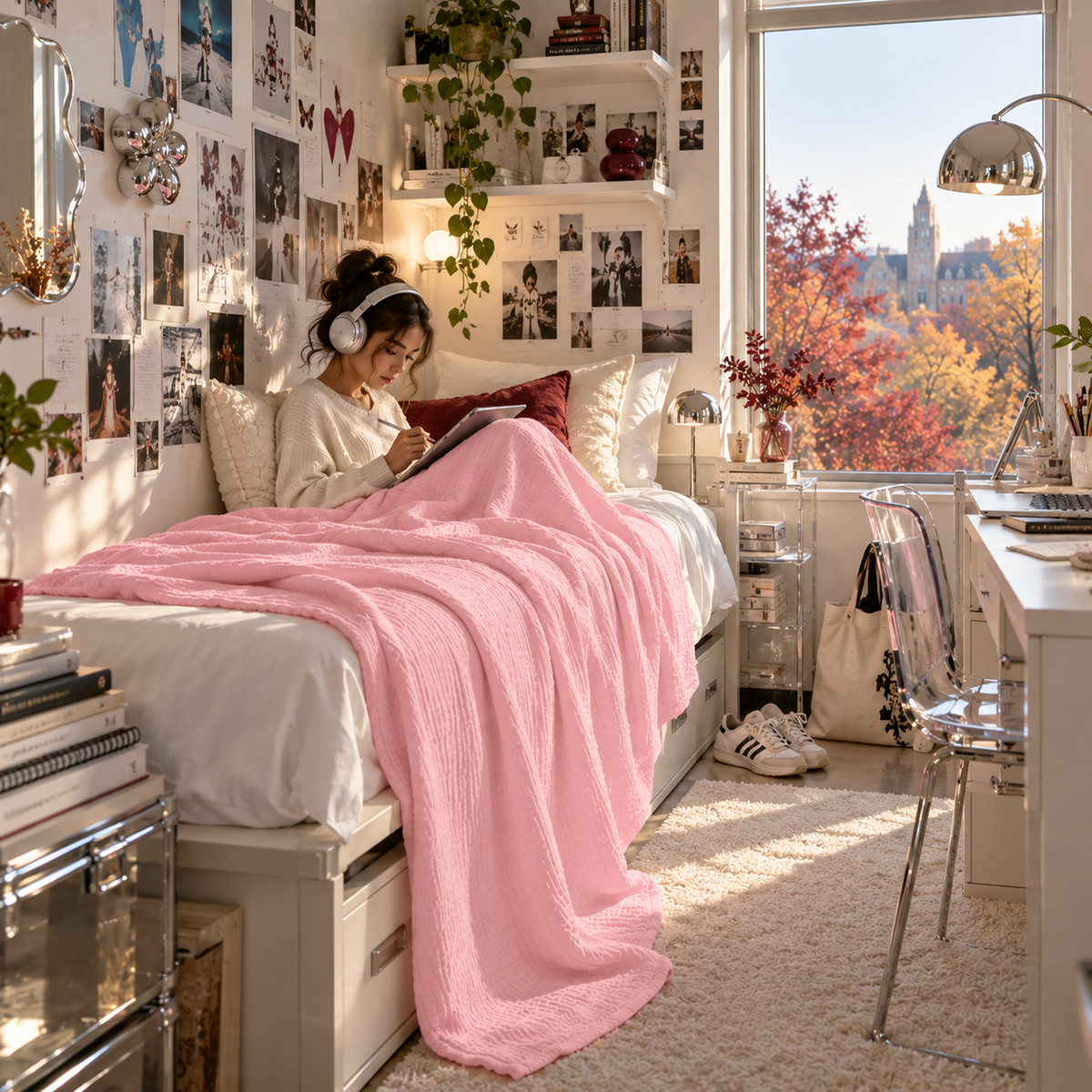4 Layer Cotton Muslin Blanket : Seashell Pink