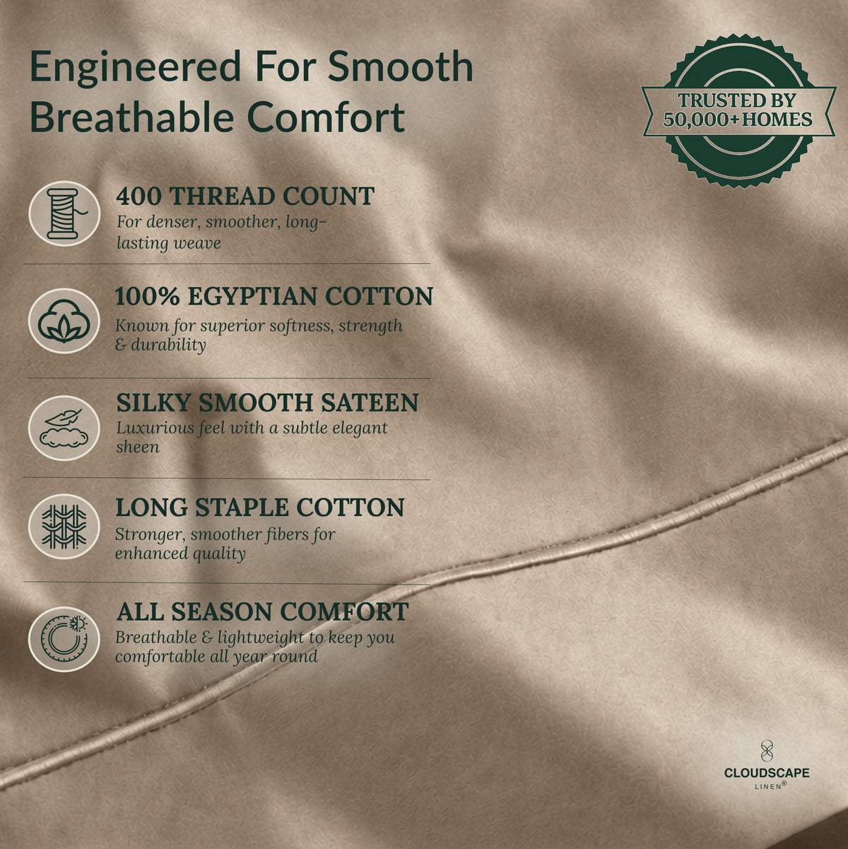 400 Thread Count Egyptian Cotton : Taupe Bedsheet Set