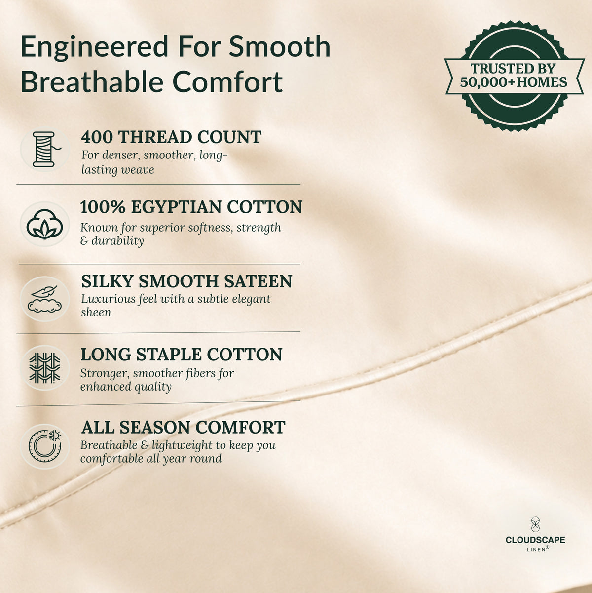 400 Thread Count Egyptian Cotton : Ivory Bedsheet Set