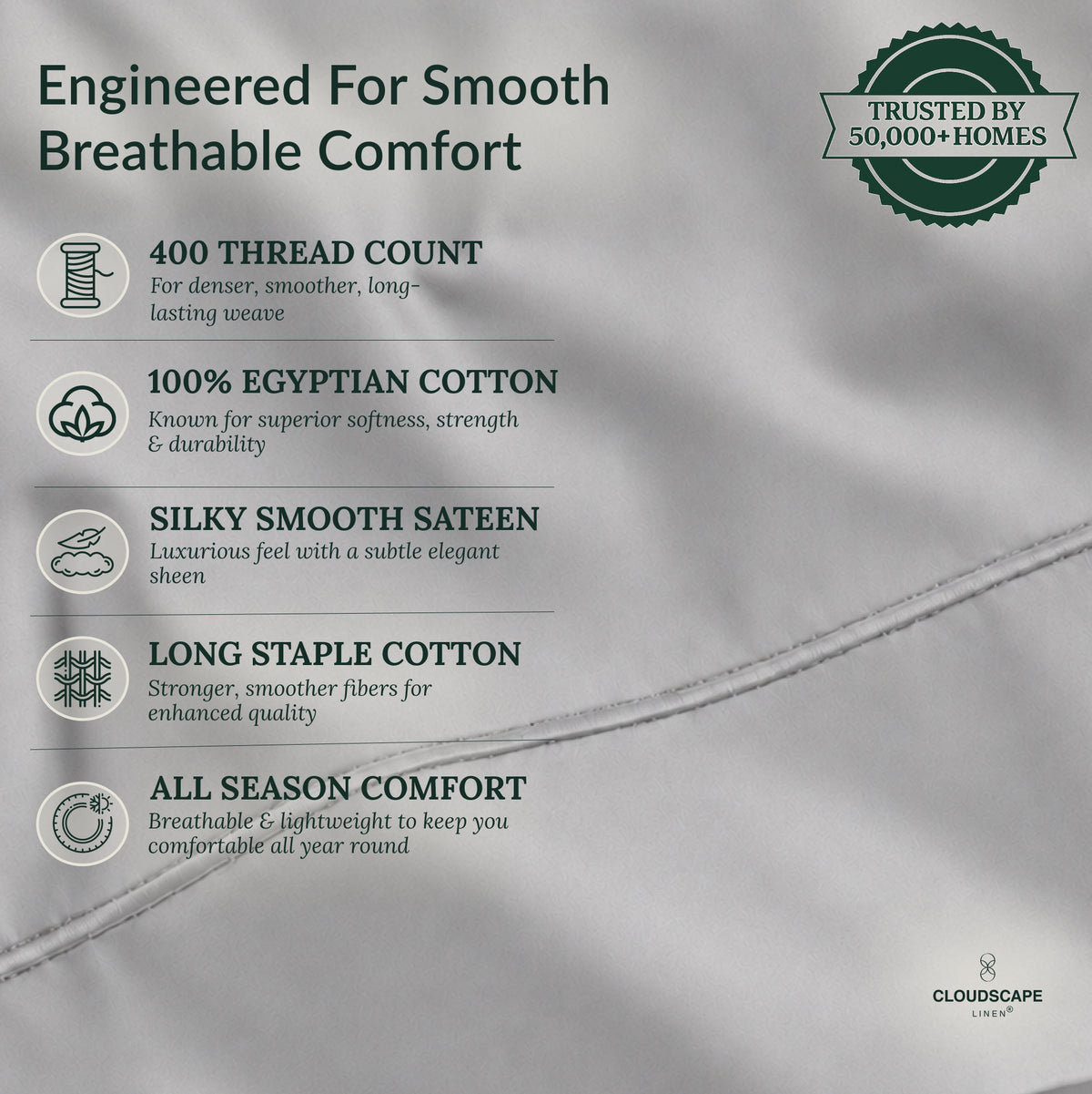 400 Thread Count Egyptian Cotton : Silver Bedsheet Set